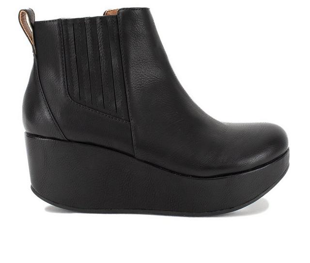 Women's Yellow Box Belin Wedge Booties in Black color