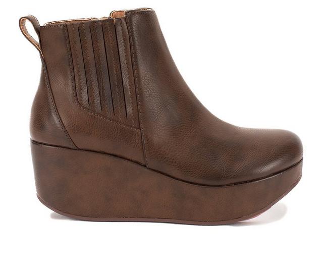 Women's Yellow Box Belin Wedge Booties in Dark Brown color