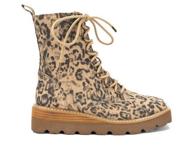 Women's Yellow Box Inez Combat Booties in Leopard color