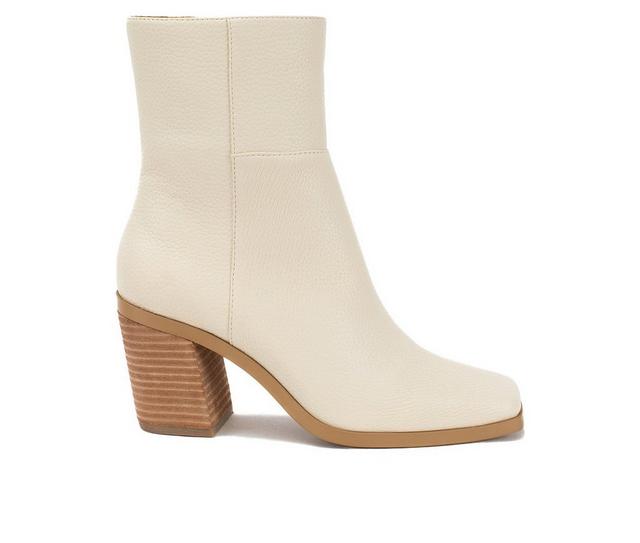 Women's Yellow Box Maora Low Calf Heeled Booties in Bone color