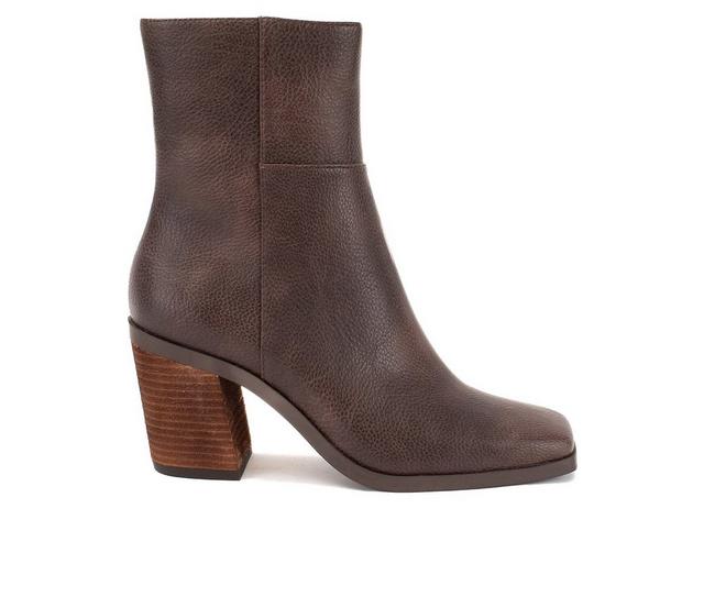 Women's Yellow Box Maora Low Calf Heeled Booties in Brown color