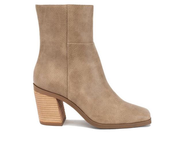 Women's Yellow Box Maora Low Calf Heeled Booties in Taupe color