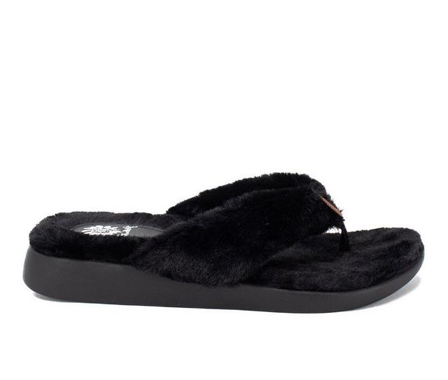Yellow Box Gingi Fuzzy Sandals in Black color