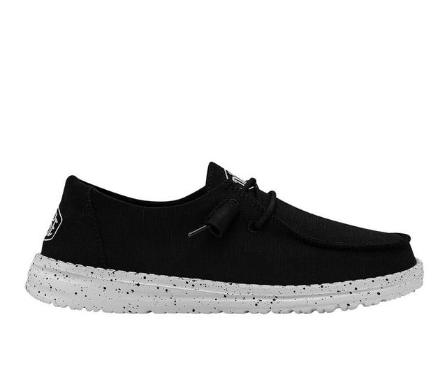 Women's HEYDUDE Wendy Slub Canvas Casual Shoes in Black color