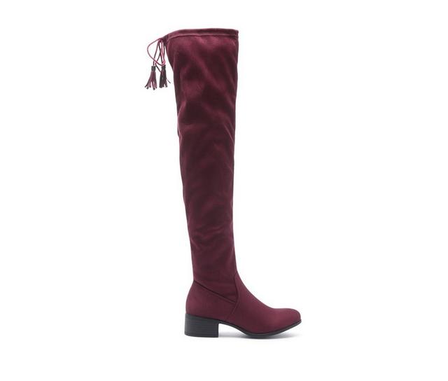 Women's London Rag Nople Over The Knee Boots in Dark Red color