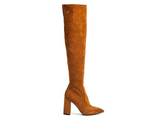 Women's London Rag Flittle Over The Knee Heeled Boots in Tan Suede color