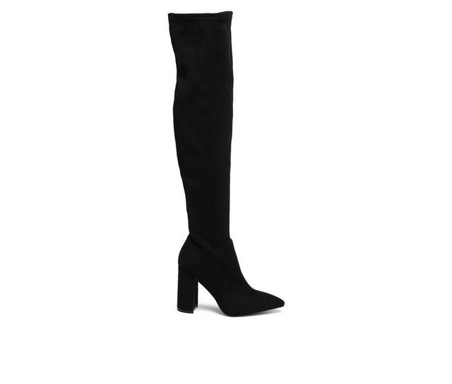 Women's London Rag Flittle Over The Knee Heeled Boots in Black Suede color