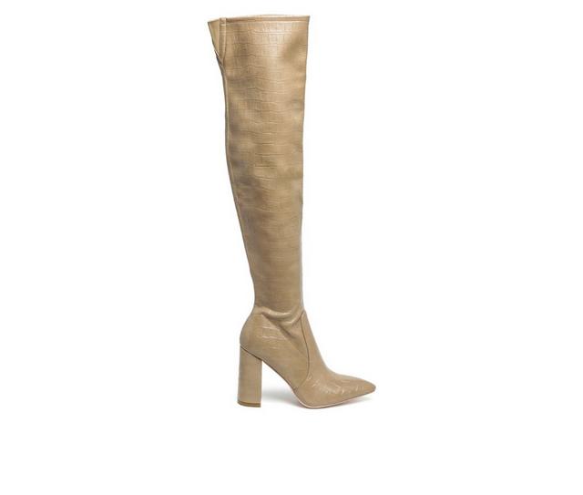 Women's London Rag Flittle Over The Knee Heeled Boots in Natural color