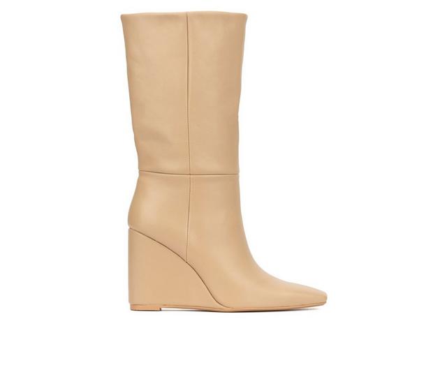 Women's Torgeis Milan Mid Calf Wedge Booties in Beige color