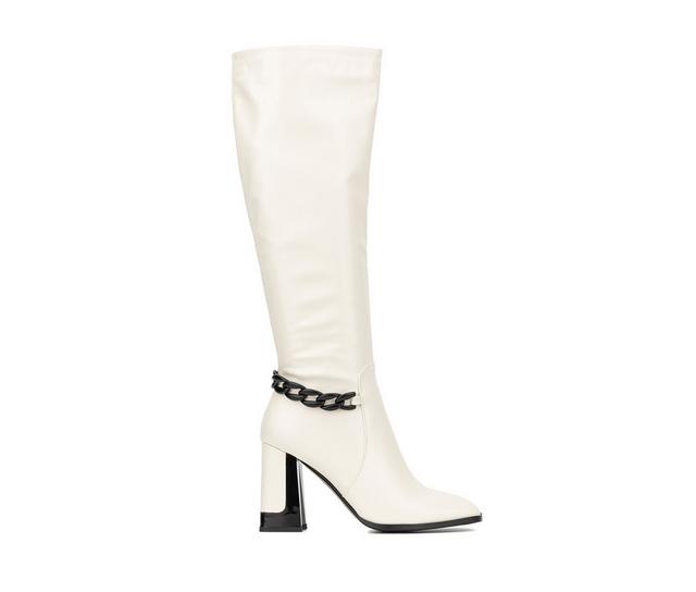 Women's Torgeis Lauren Knee High Heeled Boots in Off White color