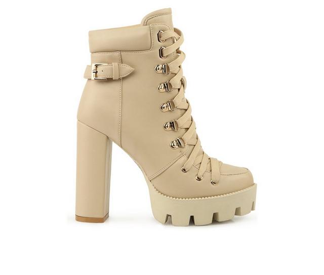 Women's London Rag Willow Heeled Lace Up Booties in Beige color