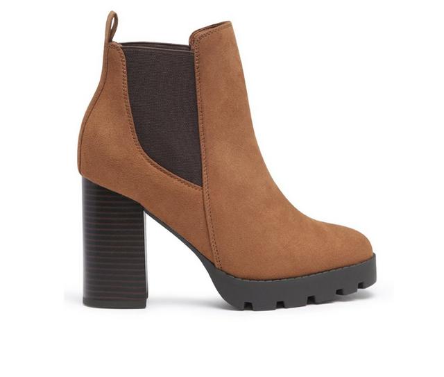 Women's London Rag Sonia Block Heel Booties in Tan color