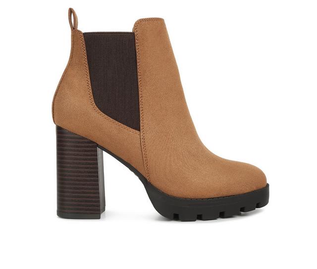 Women's London Rag Sonia Block Heel Booties in Brown color