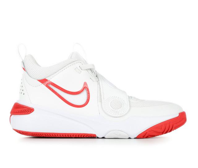 Boys' Nike Big Kid Team Hustle D11 Basketball Shoes in White/Red/White color