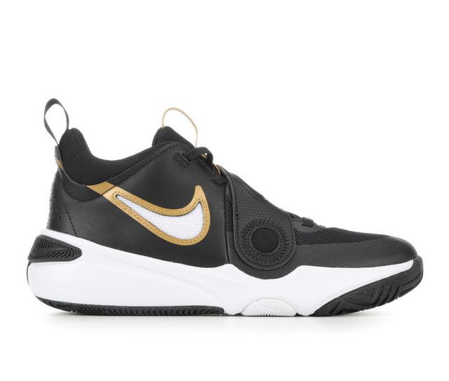 Boys' Nike Big Kid Team Hustle D11 Basketball Shoes in Blk/Gold/Wht color