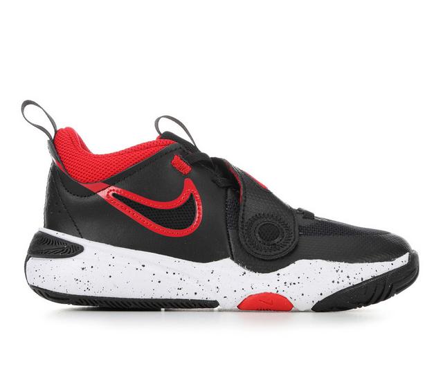 Boys' Nike Little Kid Team Hustle D11 Basketball Shoes in Black/Wht/Red color