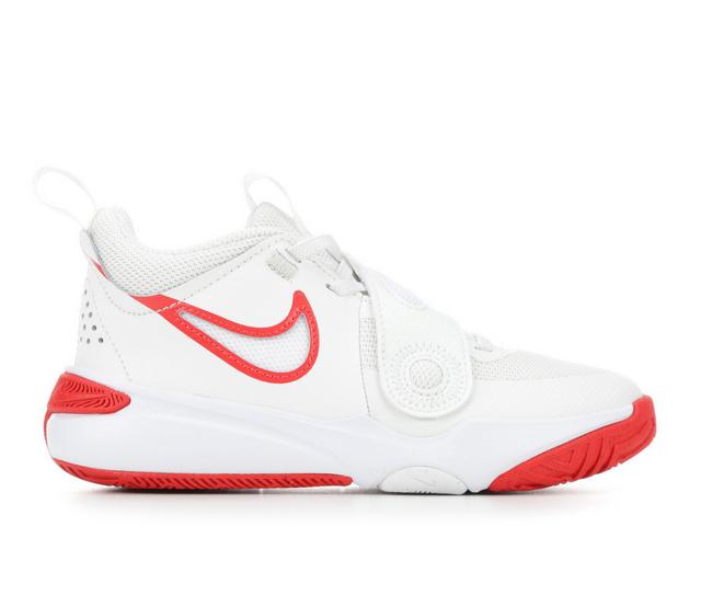 Boys' Nike Little Kid Team Hustle D11 Basketball Shoes in White/Red/White color