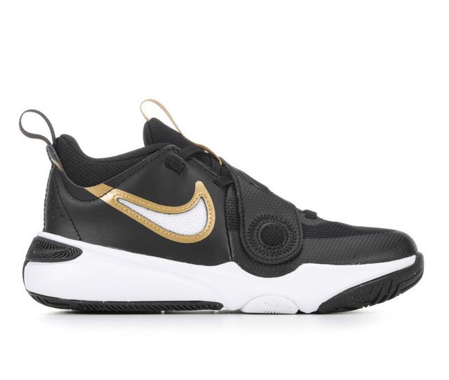 Boys' Nike Little Kid Team Hustle D11 Basketball Shoes in Blk/Gold/Wht color