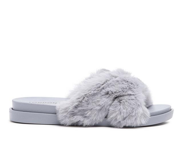 Women's London Rag Homey Fuzzy Sandals in Grey color