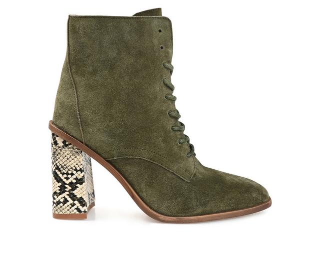 Women's Journee Signature Edda Heeled Lace Up Booties in Olive color