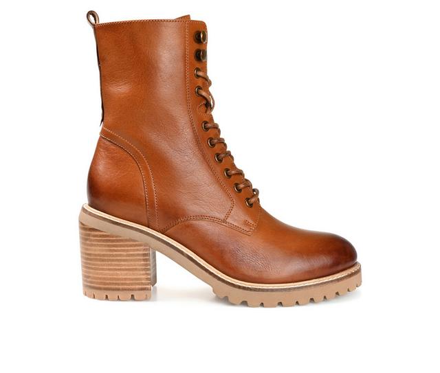 Women's Journee Signature Malle Heeled Lace Up Boots in Cognac color
