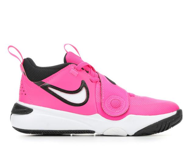 Girls' Nike Little Kid Team Hustle D11 Basketball Shoes in Pink/White/Blk color