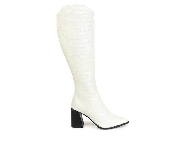 Women's Journee Signature Laila Knee High Heeled Boots in Off White color