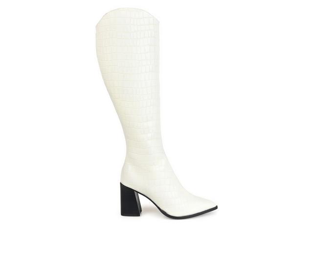 Women's Journee Signature Laila-WC Knee High Heeled Boots in Off White color