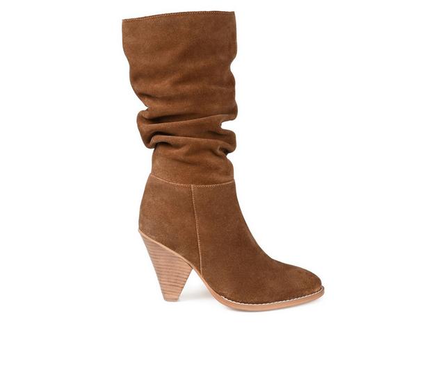 Women's Journee Signature Syrinn Mid Calf Heeled Boots in Tan color