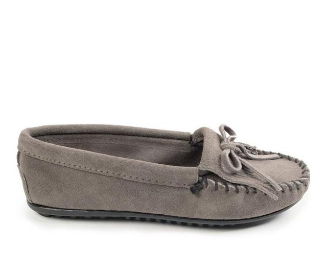 Women's Minnetonka Kilty Moccasins in Med Grey color