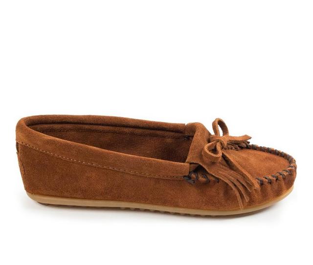 Women's Minnetonka Kilty Moccasins in Brown color