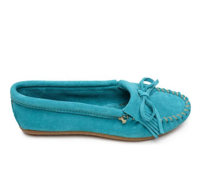 Women's Minnetonka Kilty Moccasins in Turquoise color