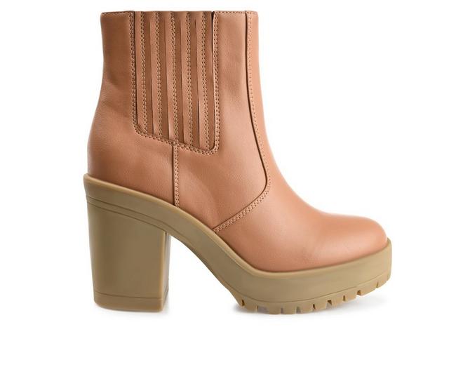 Women's Journee Collection Riplee Platform Block Heel Booties in Tan color