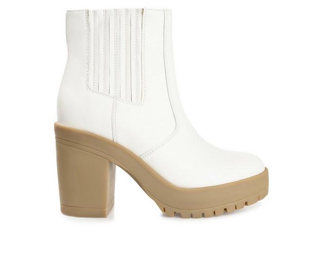 Women's Journee Collection Riplee Platform Block Heel Booties in White color