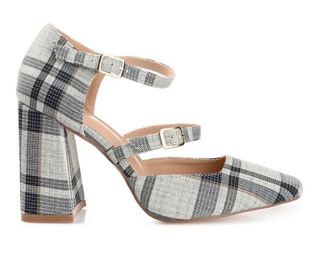 Women's Journee Collection Isadorah Block Heel Mary Jane Pumps in Plaid/Black color