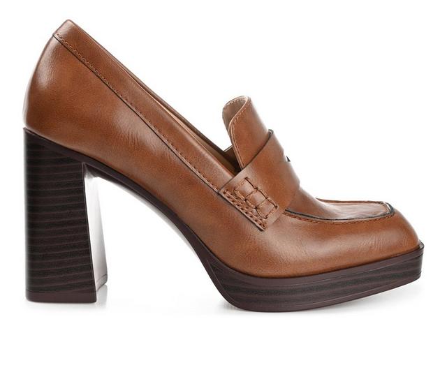 Women's Journee Collection Ezzey Block Heel Platform Loafers in Brown color