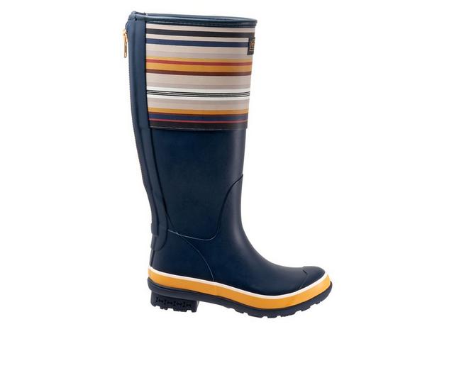 Women's Pendleton Bridger Stripe Tall Rain Boots in Navy color