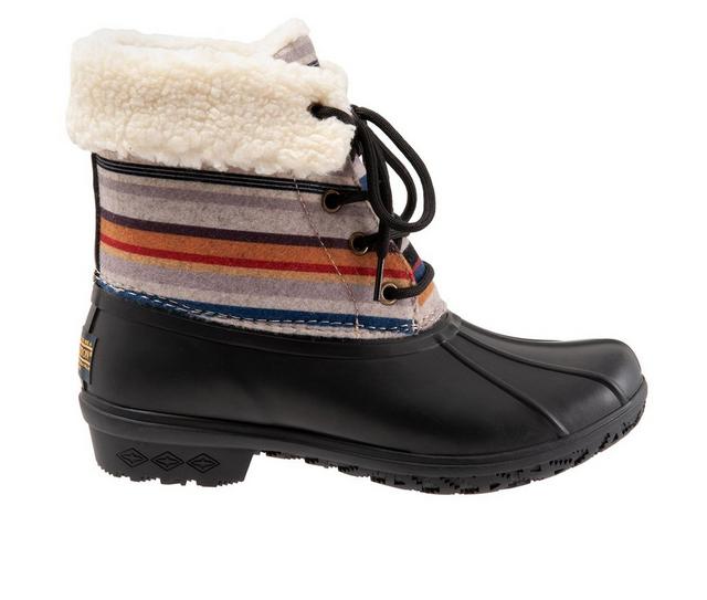 Women's Pendleton Bridger Stripe Duck Mid Rain Boots in Black color