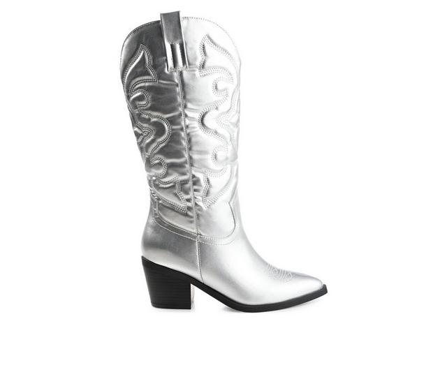 Women's Journee Collection Chantry Mid Calf Western Boots in Silver color