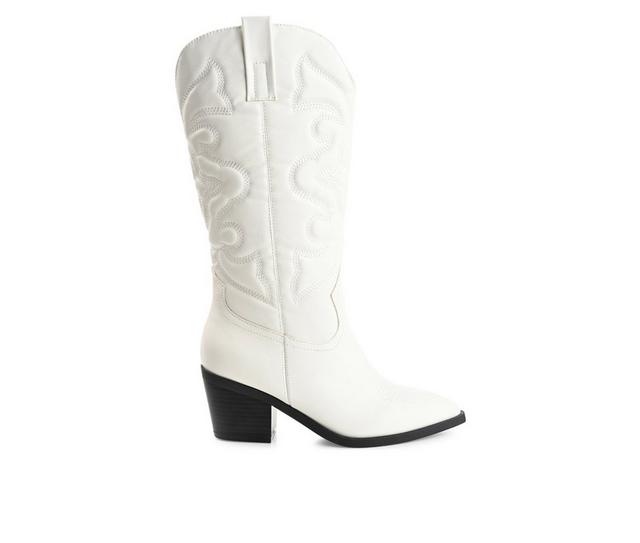 Women's Journee Collection Chantry Mid Calf Western Boots in White color