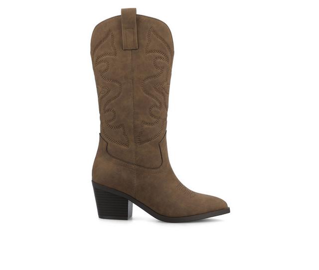 Women's Journee Collection Chantry Mid Calf Western Boots in Brown PU color