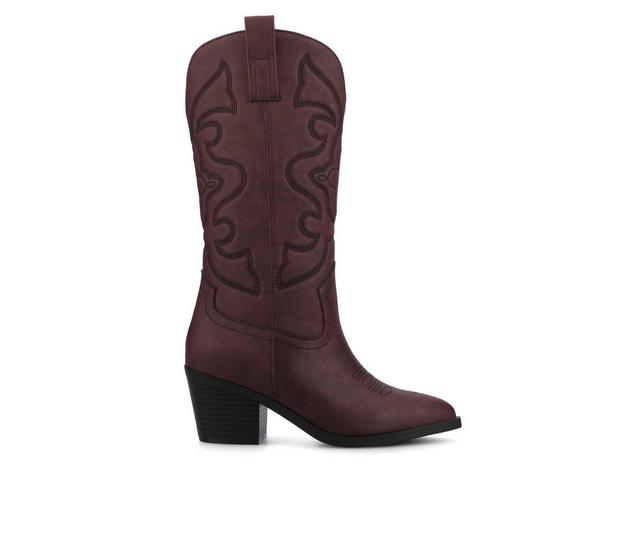 Women's Journee Collection Chantry Mid Calf Western Boots in Oxblood color