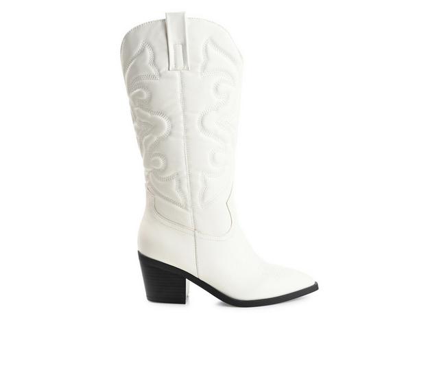 Women's Journee Collection Chantry Mid Calf Western Boots in White Wide Calf color
