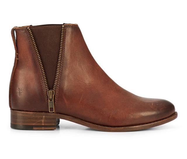 Women's Frye Carly Zip Chelsea Booties in Cognac color