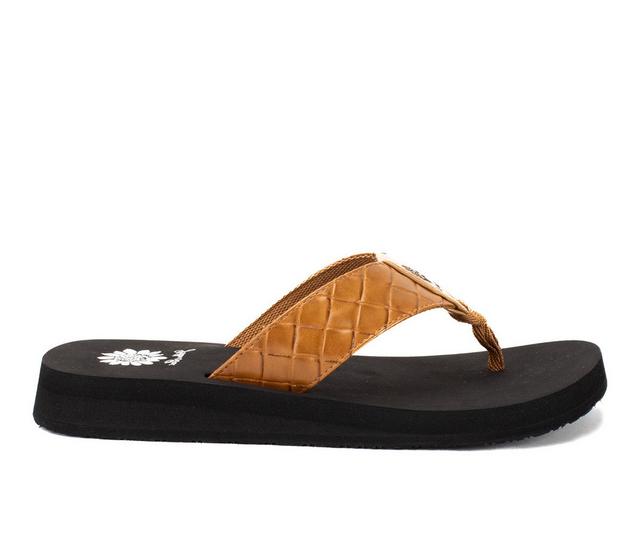 Women's Yellow Box Flop Hop Flip-Flops in Tan color