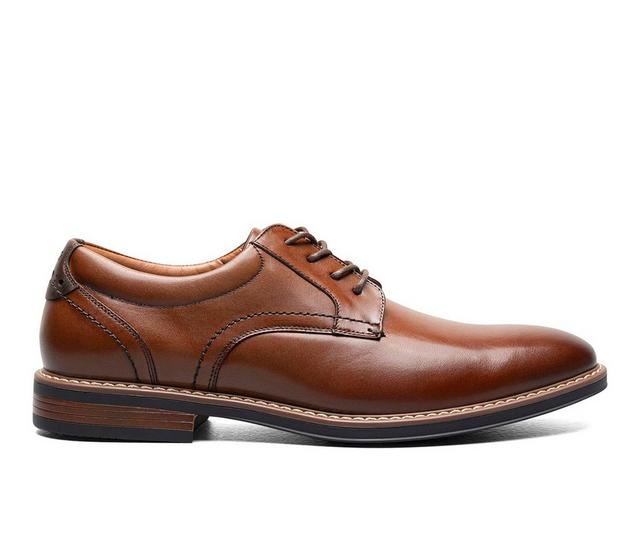 Men's Nunn Bush Centro Flex Plain Toe Oxford Dress Shoes in Cognac color