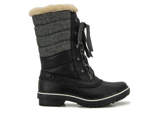 Women's JBU Siberia Water Resistant Mid Calf Winter Boots in Blk Herringbone color