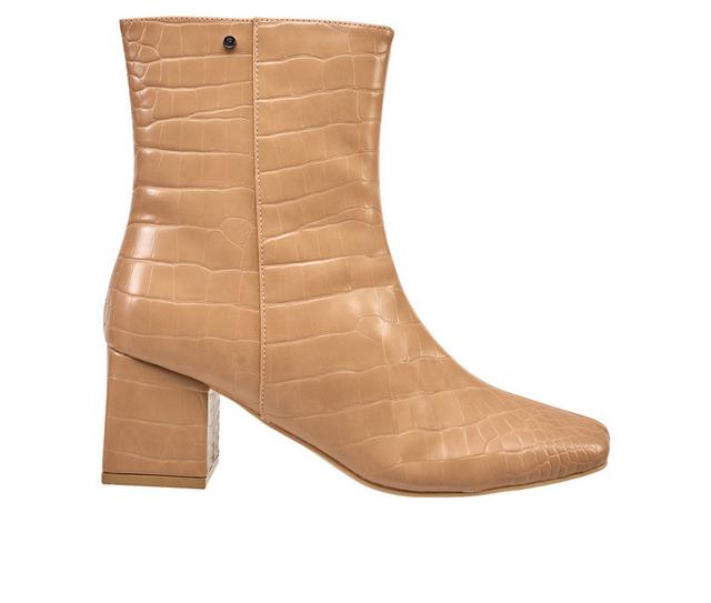 Women's French Connection Bina Heeled Booties in Tan Croco color