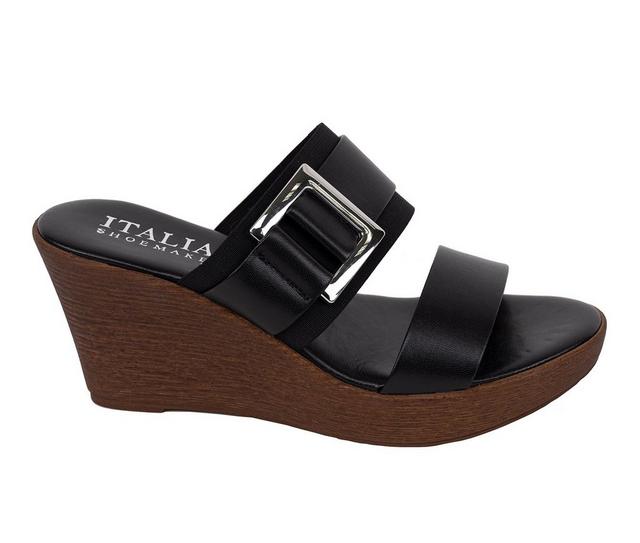 Women's Italian Shoemakers Cai Wedge Sandals in Black color