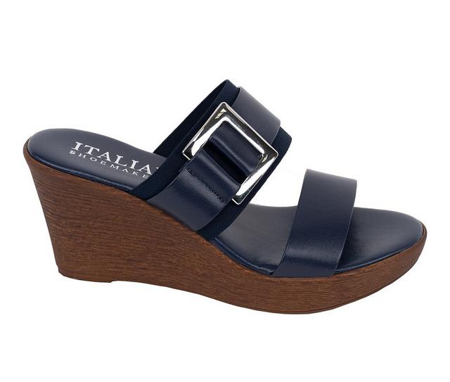 Women's Italian Shoemakers Cai Wedge Sandals in Navy color